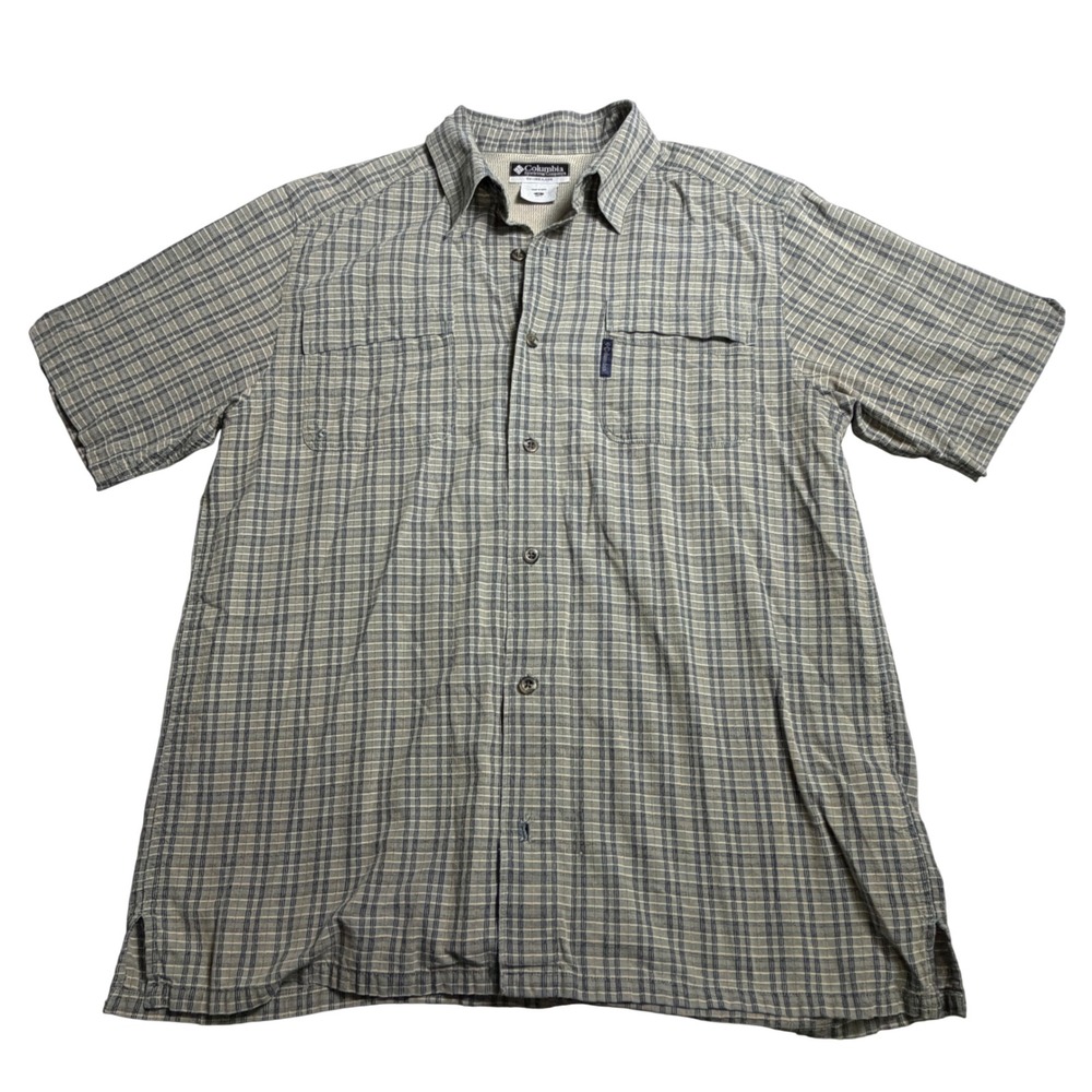 Columbia Plaid Button Down Shirt Mens Medium Grey Blue AM7812 Excellent SS